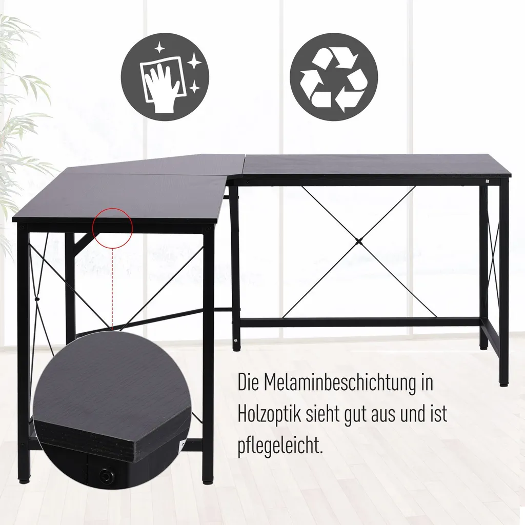 HOMCOM Computertisch Schreibtisch L-Form Eckschreibtisch Winkelschreibtisch MDF Schwarz 150 X 150 X 76 Cm 6 HOMCOM Computertisch Schreibtisch L-Form Eckschreibtisch Winkelschreibtisch MDF Schwarz 150 X 150 X 76 Cm – Bild 4