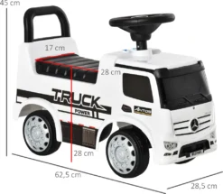 HOMCOM Rutscherfahrzeug Rutscherauto Babyrutscher Kinderfahrzeug Lizenziert Von Mercedes ANTOS-LKW-Stil Mit Licht Für Kinder Von 12 Bis 36 Monaten Metall PP-Kunststoff Weiß+Schwarz 62,5x28,5x45cm -Homcom b95e7e83e3414c020d16bfddf20b4e5b