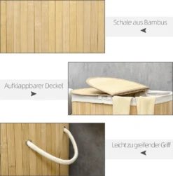 HOMCOM Wäschekorb 100L Wäschebox Mit Deckel, Griff Wäschesortierer Wäschesammler Mit 2 Abschnitten, Herausnehmbarem Wäschesack Für Schlafzimmer, Badezimmer Bambus Natur -Homcom ba2907c18be7518b3fe0464ec29df93c