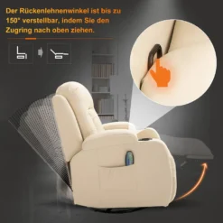 HOMCOM Massagesessel Fernsehsessel Relaxsessel TV Sessel Wärmefunktion Mit Fernbedienung Liegefunktion Und Getränkehaltern (creme) -Homcom ba4ad81099f640e68b86aa2aafe418d3