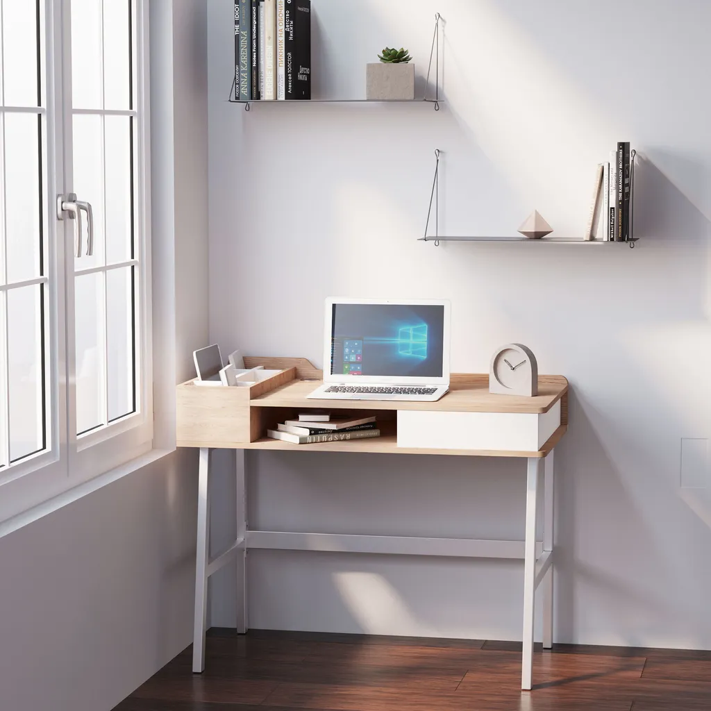 HOMCOM Schreibtisch Computertisch Bürotisch Arbeitstisch PC Tisch Vielseitig Verwendbar Mit Sechs Ablagefächern Schublade Breite Tischplatte Für Arbeitszimmer Büro Und Wohheim Natur 100 X 55 X 81,5 Cm 4 HOMCOM Schreibtisch Computertisch Bürotisch Arbeitstisch PC Tisch Vielseitig Verwendbar Mit Sechs Ablagefächern Schublade Breite Tischplatte Für Arbeitszimmer Büro Und Wohheim Natur 100 X 55 X 81,5 Cm – Bild 2