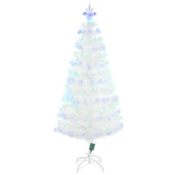 HOMCOM Weihnachtsbaum 1,2 M Christbaum Kunsttanne 130 Zweige Mit RGB Led-Leuchten Metallfuß PVC Weiß Ø45 X 120H Cm
