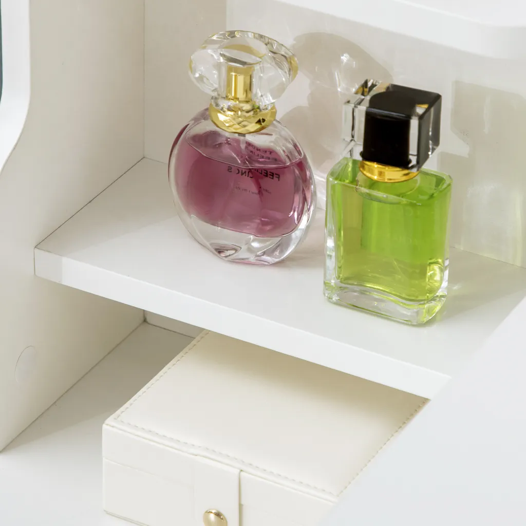 HOMCOM Schminktisch Mit Hocker, Kosmetiktisch Mit Spiegel, Frisiertisch Mit Schubladen, Ablagen, Frisierkommode Mit Anti-Kipp-Schutz Für Schlafzimmer, Weiß, 80 X 38 X 143cm 10 HOMCOM Schminktisch Mit Hocker, Kosmetiktisch Mit Spiegel, Frisiertisch Mit Schubladen, Ablagen, Frisierkommode Mit Anti-Kipp-Schutz Für Schlafzimmer, Weiß, 80 X 38 X 143cm – Bild 8