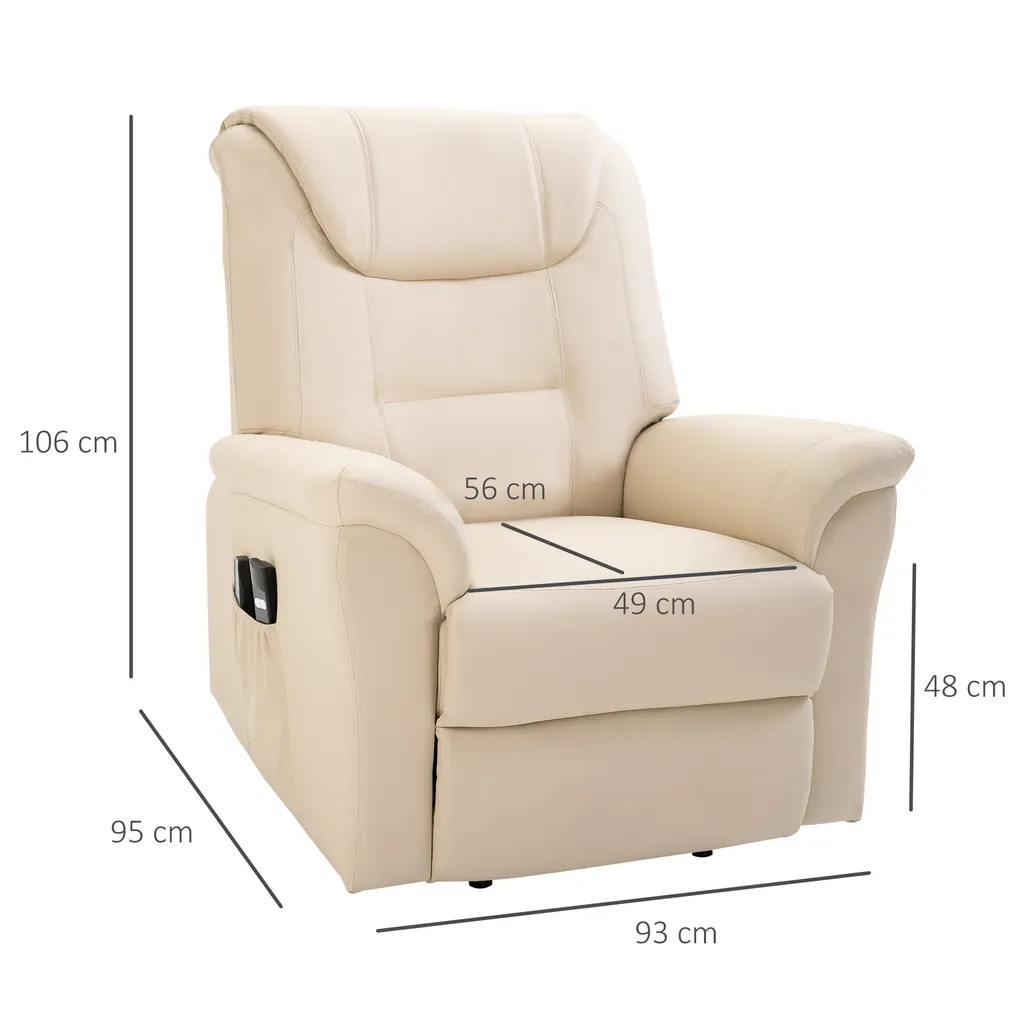 HOMCOM Elektrischer Massage-Liegestuhl Mit Vibrierendemassage Heizfunktion Aufstehhilfe Elektrorollstuhl Fernbedienung Mit Netzkabel Kunstleder Cremeweiß 93 X 95 X 106 Cm 5 HOMCOM Elektrischer Massage-Liegestuhl Mit Vibrierendemassage Heizfunktion Aufstehhilfe Elektrorollstuhl Fernbedienung Mit Netzkabel Kunstleder Cremeweiß 93 X 95 X 106 Cm – Bild 3