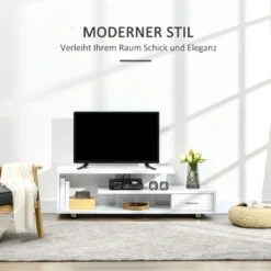 HOMCOM TV-Lowboard Fernsehschrank TV Schrank Mit Modernem Design Fernsehtisch Sideboard Mit Schublade Und Offene Regal Bis Zu 45 Zoll Weiß 135 X 35 X 41,7 Cm -Homcom bc5df5bb9a14b107dbabb7e485b97b1e