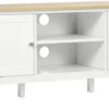 HOMCOM TV-Lowboard Fernsehschrank Mit 2 Schränken Und 2 Offenen Regalen TV Schrank Mit Kabelführungslöcher Unterschrank TV-Kommode Fernsehtisch Landhausstil Weiß+Natur 120 X 35 X 48cm -Homcom bcba991cddcd121658289546b76b7088