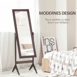 HOMCOM Standspiegel Ganzkörperspiegel Schminkspiegel Erhöhte Füße Pflegeleicht MDF Kaffee 47 X 46 X 148 Cm -Homcom bd18489373a60d63126ca76029e48ac5