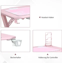 HOMCOM Gaming Tisch Schreibtisch Computertisch Arbeitstisch Möbel Für Büro Wohnzimmer Arbeitszimmer, Modernes Design, MDF Metall 110 X 59 X 75 Cm Rosa+Weiß -Homcom bd3862b36fbc18f26bb64de9f7833dfc
