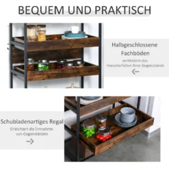 HOMCOM Küchenwagen Küchenrollwagen Servierwagen 3-stöckige Küchenregal Industrie-Design Mit Verstellbaren Füßen Rustikales Braun 80 X 40 X 90 Cm -Homcom bd851e4cd1f15f93339863aa55d49735