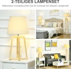 HOMCOM Stehlampe Mit 1 Tischlampe 2er-Set Nachttischlampe 149 Cm/68 Cm Höhe Stehleuchte Für Wohnzimmer Schlafzimmer Skandi-Design Weiß+Natur -Homcom bda2f9d829afd4a7853c00588d37fa10