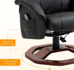 HOMCOM Massagesessel Relaxliege Mit Fußhocker Relaxsessel Liegefunktion Fernsehsessel Liegesessel Mit Massagefunktion 360° Drehbar Kunstleder Stahl Schwarz+Braun 73 X 83 X 106 Cm -Homcom bdecd55d50dcc45581fed65d5f733ff1