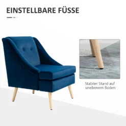 HOMCOM Esszimmerstuhl Loungesessel Mit Armlehne Akzentsessel Küchensessel Skandi-Design Bis 150 Kg Belastbar Für Wohnzimmer Schlafzimmer Bezug Aus Samt Blau 69 X 76 X 87,5 Cm -Homcom be03898c7b722ebac447ee8658cb8ac6