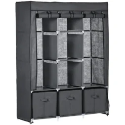 HOMCOM Stoffschrank, Kleiderschrank Mit Kleiderstangen Und Schubladen, Faltschrank Mit Reißverschluss, Faltbare Garderobe Für Schlafzimmer, Vliesstoff, Dunkelgrau, 125 X 43 X 162,5 Cm