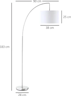 HOMCOM Bogenlampe Stehlampe Wohnzimmer Stehleuchte 40W Moderne Bogenleuchte Mit E27 Fassung Schirm Für Schlafzimmer Büro Elegant Weiß+Silber 90 X 38 X 183 Cm -Homcom bed9c8fecb9bba0817c6d5fc41d5b070
