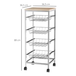 HOMCOM Servierwagen, Küchenwagen Mit Metallkörben, Küchentrolley, Beistellwagen, Silber, 36,5 X 36,5 X 89 Cm -Homcom beee1d6e17dfa998eeafe2c624a74291