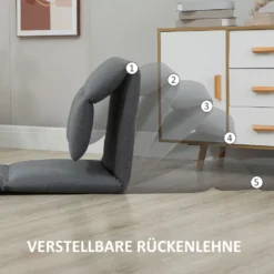 HOMCOM Bodenstuhl, Bodensessel Mit 5-stufig Verstellbarer Rückenlehne, Klappbares Bodensofa Mit Liegefunktion, Bodenkissen, Meditationsstuhl In Leinenoptik, Lazy Sofa, Dunkelgrau, 72 X 71 X 60 Cm -Homcom bf559b75247abd56713cfac05891c3c2