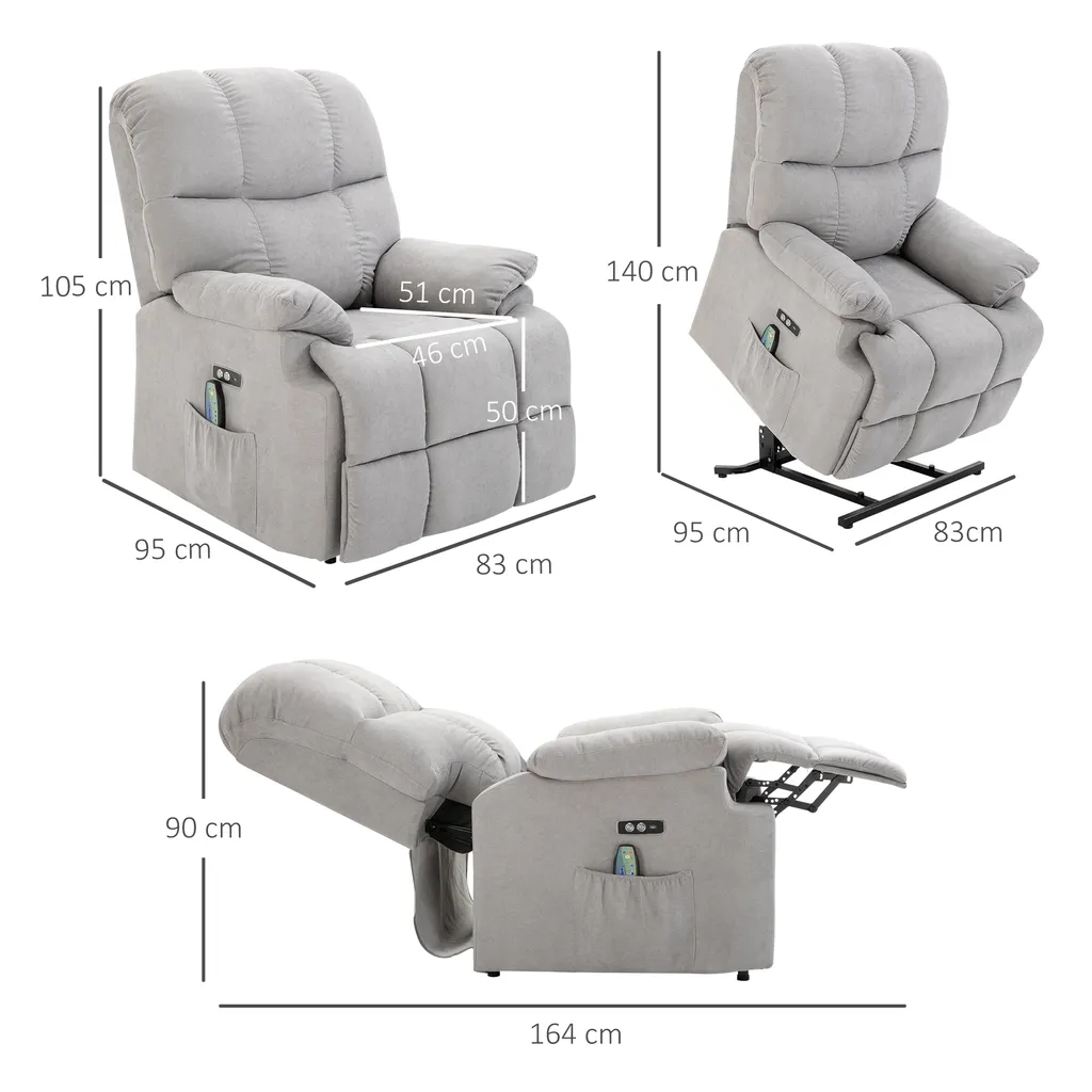 HOMCOM Massagesessel Aufstehhilfe Elektrischer Relaxsessel Mit Wärmefunktion Verstellbarer Winkel USB Fernbedienung Kurzplüsch Grau 83 X 95 X 105 Cm 5 HOMCOM Massagesessel Aufstehhilfe Elektrischer Relaxsessel Mit Wärmefunktion Verstellbarer Winkel USB Fernbedienung Kurzplüsch Grau 83 X 95 X 105 Cm – Bild 3