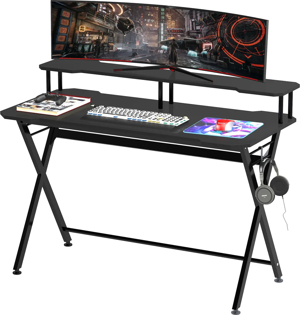 HOMCOM Gaming-Tisch Schreibtisch Mit Kopfhörerhaken Computertisch Stahl + MDF Schwarz 120 X 60 X 90 Cm 3 HOMCOM Gaming-Tisch Schreibtisch Mit Kopfhörerhaken Computertisch Stahl + MDF Schwarz 120 X 60 X 90 Cm