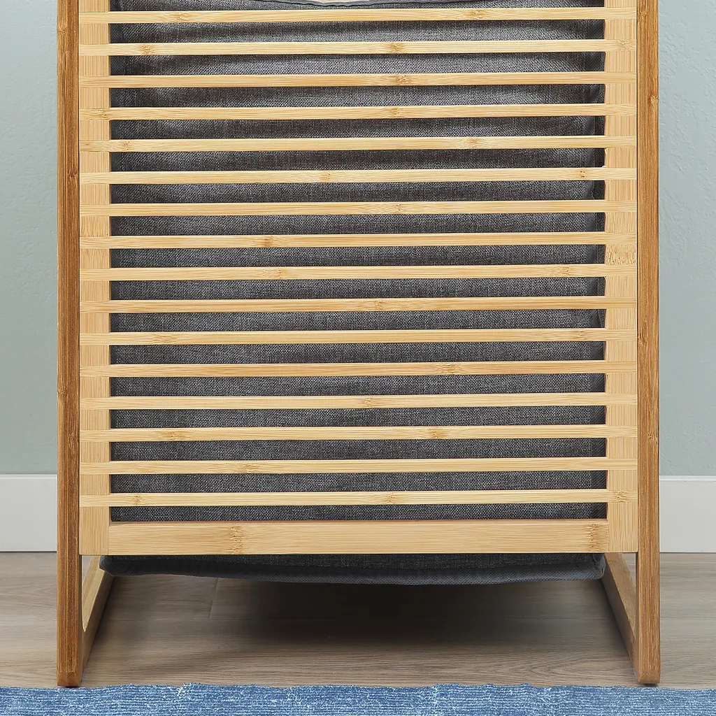 HOMCOM Wäschekorb Wäschebox Wäschesammler Mit Waschbarem Wäschesack Deckel Wäschesack Tuchsack Bambus Leinenartiges Polyester Natur+Grau 40 X 35 X 60,5 Cm 11 HOMCOM Wäschekorb Wäschebox Wäschesammler Mit Waschbarem Wäschesack Deckel Wäschesack Tuchsack Bambus Leinenartiges Polyester Natur+Grau 40 X 35 X 60,5 Cm – Bild 9