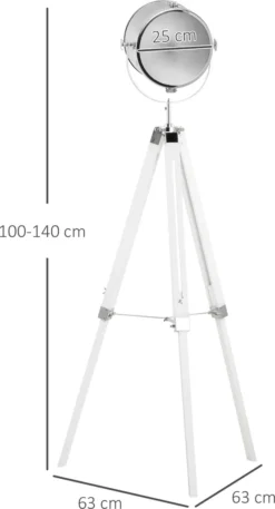 HOMCOM Stehlampe Stehleuchte Mit Dreibein Stativ Aus Holz 100-140 Cm Höhenverstellbar Mit 180° Drehbarem Lampenkopf Caféleuchte Studiolampe Industrial Design Tripod Lampe 40W Weiß Stahl Kiefernholz -Homcom c27116c51d18c1da1f6890b7038ac90a