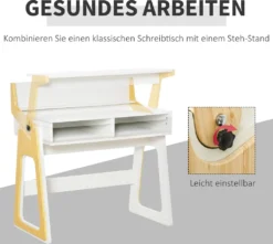 HOMCOM Schreibtisch Stehpult Und Sitzpult Mit Verstellbarem Regal Bürotisch Mit 2 Fächer Home-Office Helles Kiefer Beige Weiß 98 X 56,5 X 100,5 Cm 15 HOMCOM Schreibtisch Stehpult Und Sitzpult Mit Verstellbarem Regal Bürotisch Mit 2 Fächer Home-Office Helles Kiefer Beige Weiß 98 X 56,5 X 100,5 Cm -Homcom c3b3bfc5327ec01a54d98e79d111f4c3