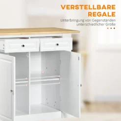 HOMCOM Kücheninsel, Sideboard Mit Erweiterbarer Arbeitsfläche, Küchenschrank Mit Schubladen, Gewürzregalen, Servierwagen Aus Holz Für Küche, Weiß, 108 X 78,4 X 84 Cm 16 HOMCOM Kücheninsel, Sideboard Mit Erweiterbarer Arbeitsfläche, Küchenschrank Mit Schubladen, Gewürzregalen, Servierwagen Aus Holz Für Küche, Weiß, 108 X 78,4 X 84 Cm -Homcom c47ce2c57398e70d2635f64636a62db3