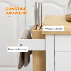 HOMCOM Küchenwagen, Rollwagen, Küchenschrank Mit Arbeitsplatte Aus Gummiholz, Trolley, Beistellwagen Auf Rollen, Servierwagen Mit Schublade, Werkzeugkasten Für Küche, Weiß, 89 X 48 X 89 Cm -Homcom c502b6f0d771a863db4ebf5022f149ee