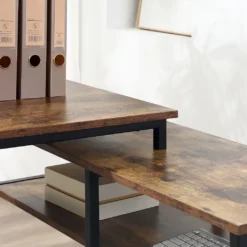 HOMCOM Eckschreibtisch Winkelschreibtisch PC-Tisch Computertisch Bürotisch Regal Schublade L-Form Spanplatte Metall Rustikales Braun 135 X 90 X 79 Cm -Homcom c58a589c26fd7799e99b0e365083a050