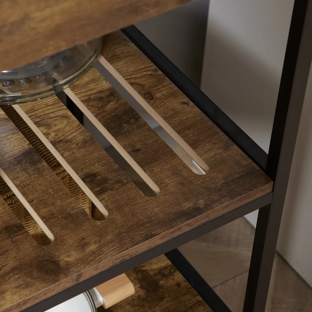 HOMCOM Küchenwagen Auf Rollen, Servierwagen Mit 2 Schubladen Und 2 Regalen, Küchentrolley Mit Arbeitsplatte, Rollwagen, Beistellwagen Im Industriedesign, Braun+Schwarz, 100 X 50 X 93 Cm 10 HOMCOM Küchenwagen Auf Rollen, Servierwagen Mit 2 Schubladen Und 2 Regalen, Küchentrolley Mit Arbeitsplatte, Rollwagen, Beistellwagen Im Industriedesign, Braun+Schwarz, 100 X 50 X 93 Cm – Bild 8