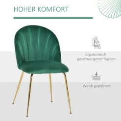 HOMCOM 2er-Set Küchenstühle Esszimmerstühle Polsterstuhl Mit Rückenlehne Wohnzimmerstuhl Essstühle Mit Metallbeinen Polyester-Gewebe Grün+Gold 52 X 52 X 81 Cm -Homcom c621505bee1dd2e4fe72e0717bba7385