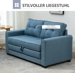 HOMCOM Schlafsofa Klappsofa 2-Sitzer Stoffsofa Bettsofa Sofa Mit Schlaffunktion Sofagarnitur Leinen-Touch Gummiholz Blau 147,5 X 75 X 85 Cm -Homcom c678d7b8d18844e399dd20238e54fa38