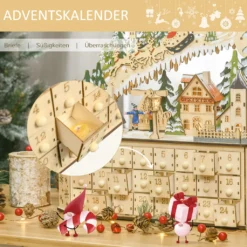 HOMCOM Adventskalender Zum Befüllen 24 Schubladen Fächer Weihnachtskalender Mit LED-Lichtern Adventskalenderbox Weihnachtsdekoration DIY MDF-Platte Naturholz 45 X 13 X 43 Cm -Homcom c6ed8296c7565cb9b709081584433ef4