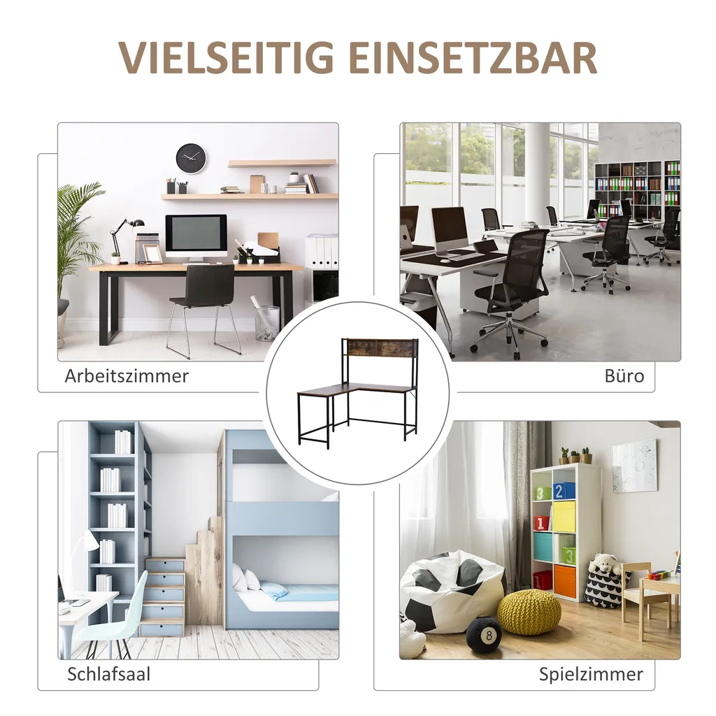 HOMCOM Computertisch, L-förmiger Eckschreibtisch, Schreibtisch, Bürotisch, Gamingtisch, PC-Tisch, Spanplatte+Metall, Natur+Schwarz, 140 X 125 X 149 Cm 9 HOMCOM Computertisch, L-förmiger Eckschreibtisch, Schreibtisch, Bürotisch, Gamingtisch, PC-Tisch, Spanplatte+Metall, Natur+Schwarz, 140 X 125 X 149 Cm – Bild 7