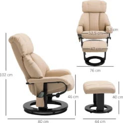 HOMCOM Relaxliege Mit Hocker 360°drehbarer Fernsehsessel Mit Liegefunktion Massagesessel Liegesessel Ergonomischer Stuhl Sessel PolyurethanCreme 76 X 80 X 102 Cm -Homcom c80d74aee2f2ef5f5175bc72dacc2994