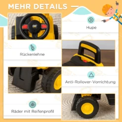 HOMCOM Sitzbagger, Rutscherfahrzeug Mit Schaufel, Bagger Zum Draufsitzen, Aufsitzbagger Mit Hupe, Stauraum Unter Sitz, Rutschauto, Tretauto Für Kinder Ab 12 Monaten, Gelb+Schwarz, 85 X 27,5 X 47,5 Cm -Homcom c8372ff3135674ee6109d57648ceb0d3