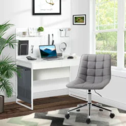 HOMCOM Computertisch Schreibtisch Mit 2 Schubladen Notizgitter Stofftasche Arbeitstisch Bürotisch Laptop Stahl Spanplatte Weiß+Grau 110 X 58,5 X 127 Cm -Homcom c8cec5bb4cb351c0f7aa9767fe331750