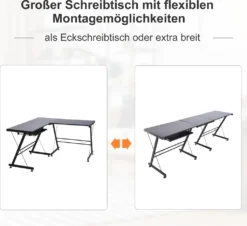 HOMCOM Computertisch Schreibtisch Flexible Arbeitsstation MDF Stahl Schwarz 210 X 50 X 73,5 Cm -Homcom c9a45aab43baa3b24094236ccc500c90