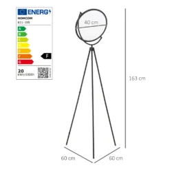 HOMCOM Stehlampe Mit LED Um 350 Grad Verstellbar Stehleuchte Lampe Industrielle Standlampe ABS Schwarz 60 X 60 X 163 Cm -Homcom c9c07b1cf373d50637790d1ee059f96d