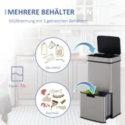 HOMCOM Mülleimer Abfalleimer Mit Sensor 72 L Mülltrennsystem 3 Fächer Edelstahl Silber 42 X 30 X 81 Cm -Homcom c9de04529db6aad80ab24f7111fd9b48