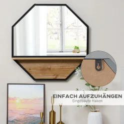HOMCOM 61 X 61cm Achteck Wandspiegel Hängespiegel Wohnzimmerspiegel Mit Regal Industrie-Design Für Schlafzimmer Schwarz 17 HOMCOM 61 X 61cm Achteck Wandspiegel Hängespiegel Wohnzimmerspiegel Mit Regal Industrie-Design Für Schlafzimmer Schwarz -Homcom c9f332aeed7c0fed82beca67630f033a