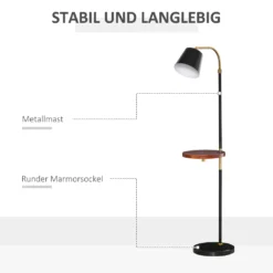 HOMCOM Stehleuchte Mit Beistelltisch Stehlampe Holz Ablage E27 Fassung 40W Marmorfuß Wohnzimmer Schlafzimmer Büro Vintage Schwarz 43 X 29 X 160 Cm -Homcom ca9277efe4ac533abe5815cdebdf17ac