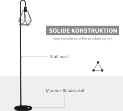 HOMCOM Stehlampe Industriestil Standleuchte Stehleuchte Sockel E27 Für Schlafzimmer Esszimmer Stahl Marmor Schwarz Ø25 X 152H Cm -Homcom cbedf73d7a2c433810dd6b8c5dfbd19c