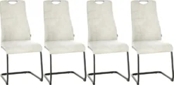 HOMCOM 4er Set Freischwinger Esszimmerstühle Stuhl Küchenstühle Mit Griffmulde Und Metallgestell Schwingstühle Für Esszimmer Modernes Design Polyester Stahl Beige 44 X 58 X 99 Cm