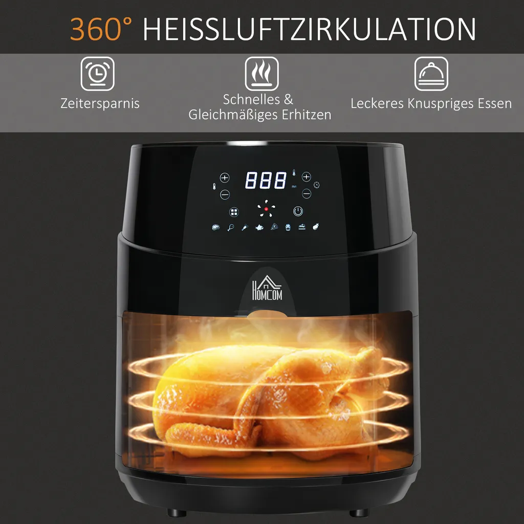 HOMCOM Heißluftfritteuse 4,5 L 1500W Mit 8 Menüs LED-Display Antihaftbeschichteter Fritterkorb Für Gesundes ölfreies Fettarmes Kochen Schwarz 28 X 35,1 X 33 Cm 7 HOMCOM Heißluftfritteuse 4,5 L 1500W Mit 8 Menüs LED-Display Antihaftbeschichteter Fritterkorb Für Gesundes ölfreies Fettarmes Kochen Schwarz 28 X 35,1 X 33 Cm – Bild 5