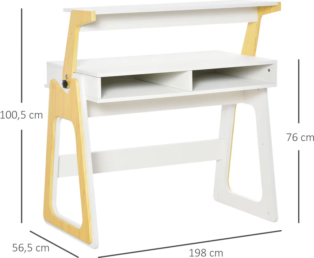 HOMCOM Schreibtisch Stehpult Und Sitzpult Mit Verstellbarem Regal Bürotisch Mit 2 Fächer Home-Office Helles Kiefer Beige Weiß 98 X 56,5 X 100,5 Cm 5 HOMCOM Schreibtisch Stehpult Und Sitzpult Mit Verstellbarem Regal Bürotisch Mit 2 Fächer Home-Office Helles Kiefer Beige Weiß 98 X 56,5 X 100,5 Cm – Bild 3