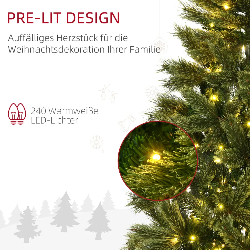HOMCOM 180 Cm Weihnachtsbaum Mit Standfuß Künstlich Naturgetreu Tannenbaum Mit 586 Astspitzen 240 LED-Leuchten Weiß Lichtfarbe Für Weihnachtsfest PVC Eisen Grün 7 HOMCOM 180 Cm Weihnachtsbaum Mit Standfuß Künstlich Naturgetreu Tannenbaum Mit 586 Astspitzen 240 LED-Leuchten Weiß Lichtfarbe Für Weihnachtsfest PVC Eisen Grün – Bild 5