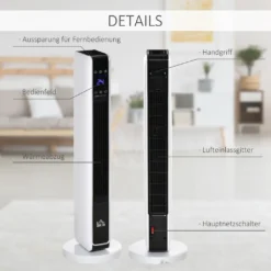 HOMCOM Heizgerät Heizlüfter 2200W Elektroheizer Keramik Heizturm Mit Fernbedienung 8-Stunden-Timer Oszillation Heizer Heizung ABS PA Weiß+Schwarz 21 X 21 X 73 Cm -Homcom ce437bb774097f188f42589ed006610e