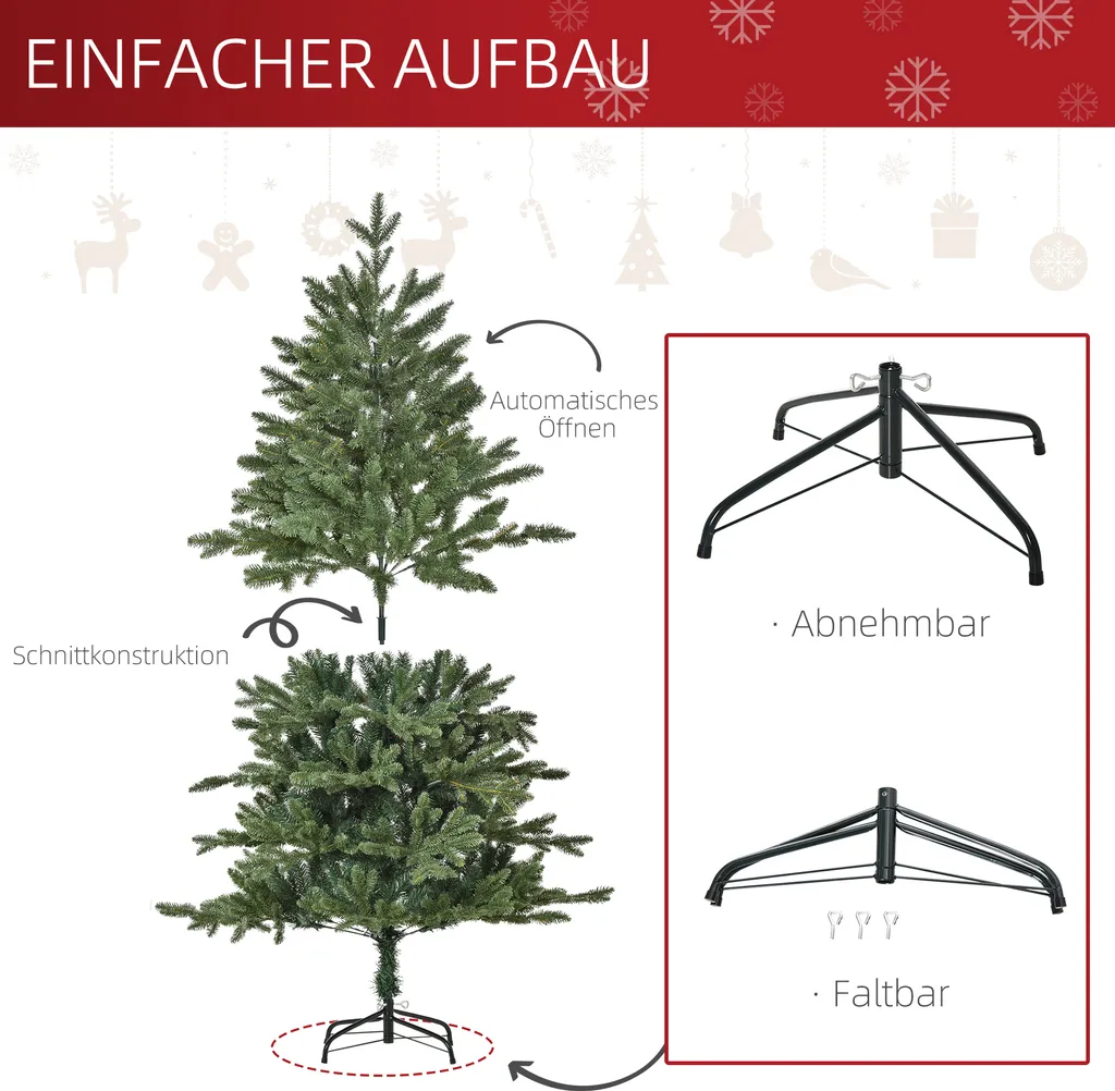 HOMCOM Künstlicher Weihnachtsbaum 1,5 M Christbaum Tannenbaum PVC PE Metall Grün Ø105 X 150 Cm 8 HOMCOM Künstlicher Weihnachtsbaum 1,5 M Christbaum Tannenbaum PVC PE Metall Grün Ø105 X 150 Cm – Bild 6