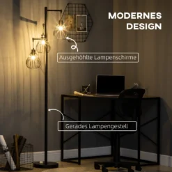 HOMCOM Stehlampe 3 Flammig, 40 W Stehleuchte Mit Käfig Lampenschirmen, E27 Fassung, Industrielle Standlampe, Exkl. Leuchtmittel, Für Wohnzimmer, Schlafzimmer, Schwarz 14 HOMCOM Stehlampe 3 Flammig, 40 W Stehleuchte Mit Käfig Lampenschirmen, E27 Fassung, Industrielle Standlampe, Exkl. Leuchtmittel, Für Wohnzimmer, Schlafzimmer, Schwarz -Homcom cec2effbfb7bb5a83a82124ef8e5dd9a