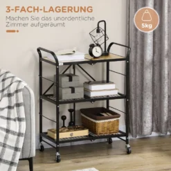 HOMCOM Rollwagen, Klappbarer Küchenwagen, Servierwagen Mit 3 Ebenen, Griff, Küchenregal Auf 4 Rollen Für Esszimmer, Wohnzimmer, Stahl, Braun+Schwarz, 68 X 35 X 85 Cm 14 HOMCOM Rollwagen, Klappbarer Küchenwagen, Servierwagen Mit 3 Ebenen, Griff, Küchenregal Auf 4 Rollen Für Esszimmer, Wohnzimmer, Stahl, Braun+Schwarz, 68 X 35 X 85 Cm -Homcom d0d474cf946109cedb6f0e01162203a2
